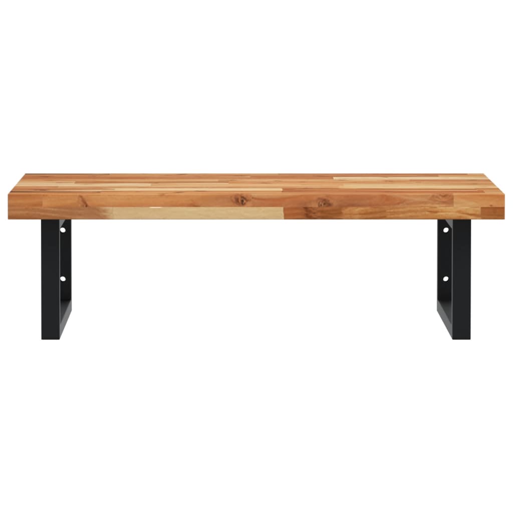 Raft pentru lavoar montat pe perete, otel si lemn masiv acacia, maro inchis si negru, marime 100x50x4 cm, model dreptunghiular — imaginea 4