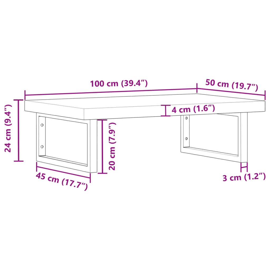 Raft pentru lavoar montat pe perete, otel si lemn masiv acacia, maro inchis si negru, marime 100x50x4 cm, model dreptunghiular — imaginea 11