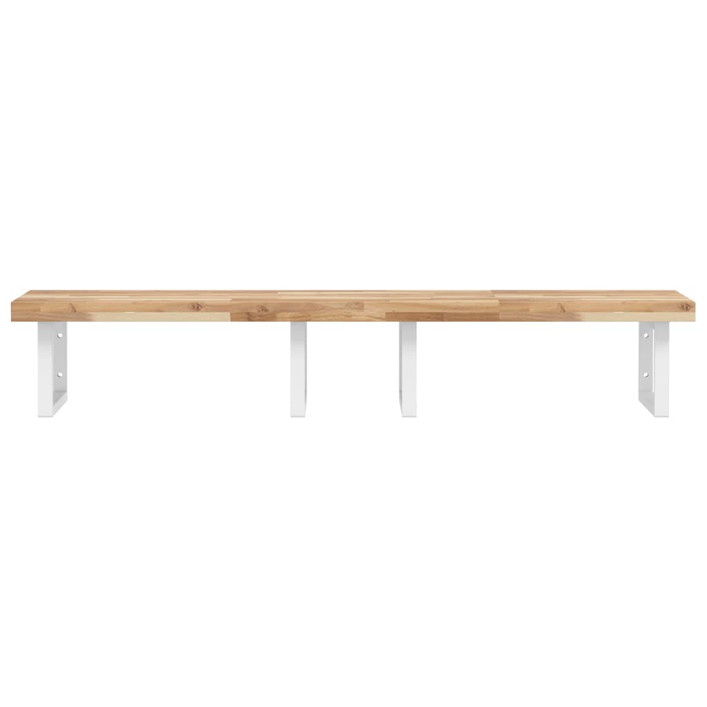 Raft pentru lavoar montat pe perete, otel și lemn masiv acacia, maro și alb, mărime 160x50x4 cm, model dreptunghiular — imaginea 4