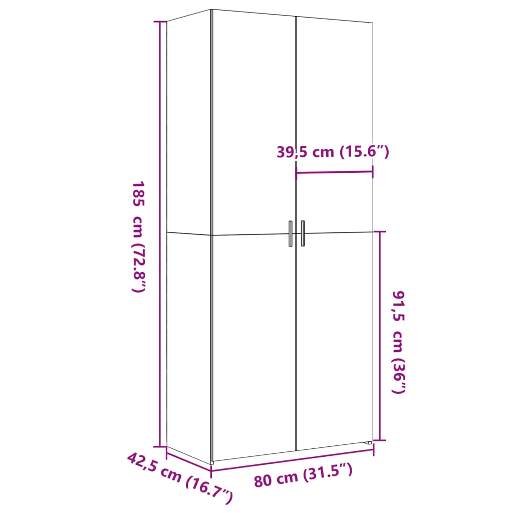 Dulap inalt, gri beton, 80x42,5x185 cm, lemn prelucrat — imaginea 9