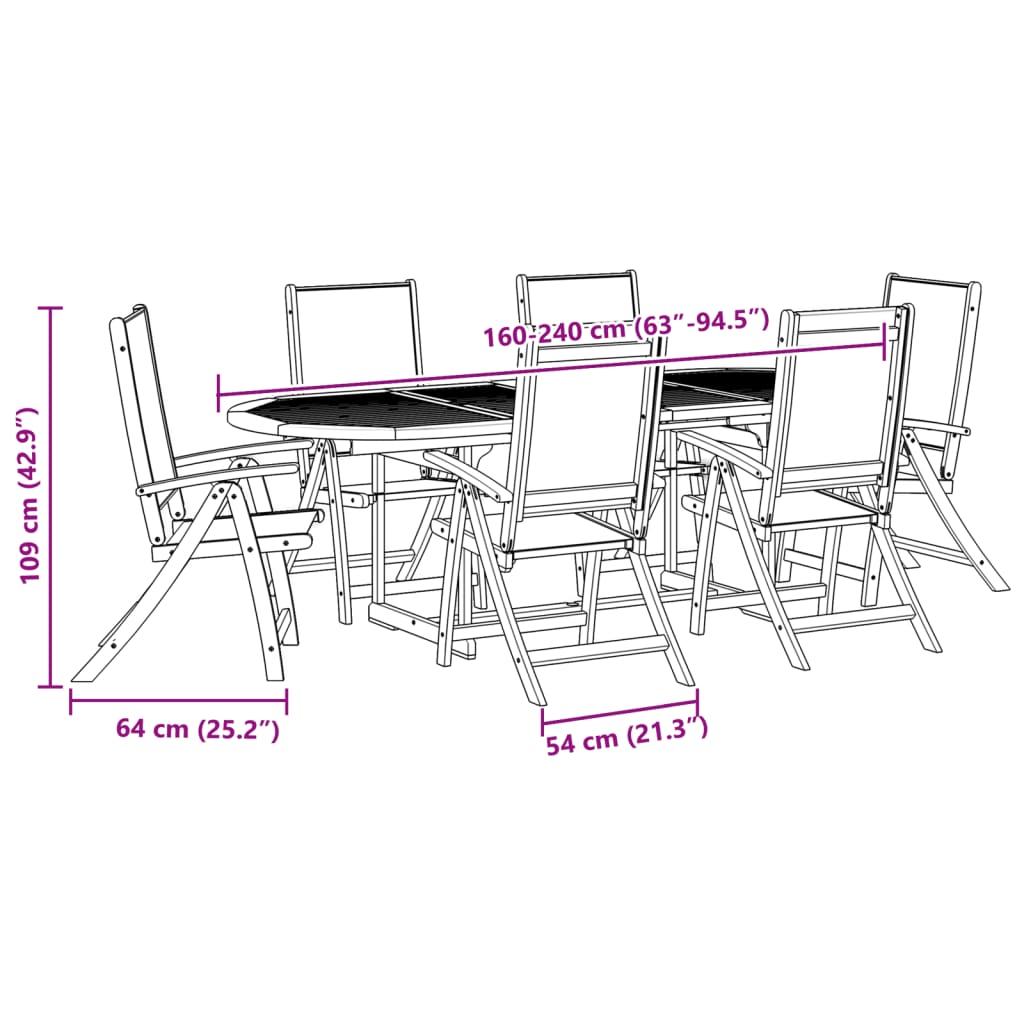 Set mobilier de gradina, 7 piese, lemn masiv acacia/textilena — imaginea 11