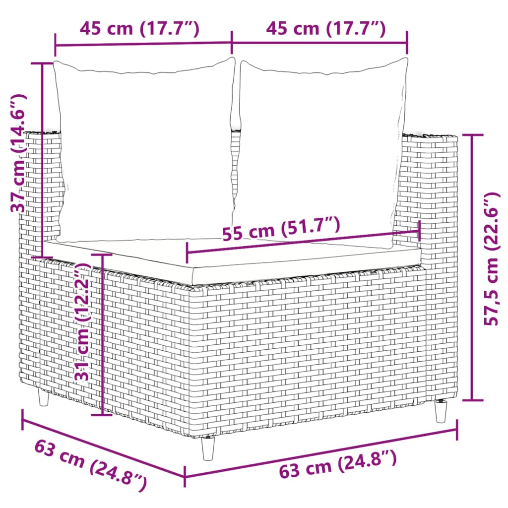 Set canapele de gradina cu perne, 6 piese, maro, poliratan — imaginea 11