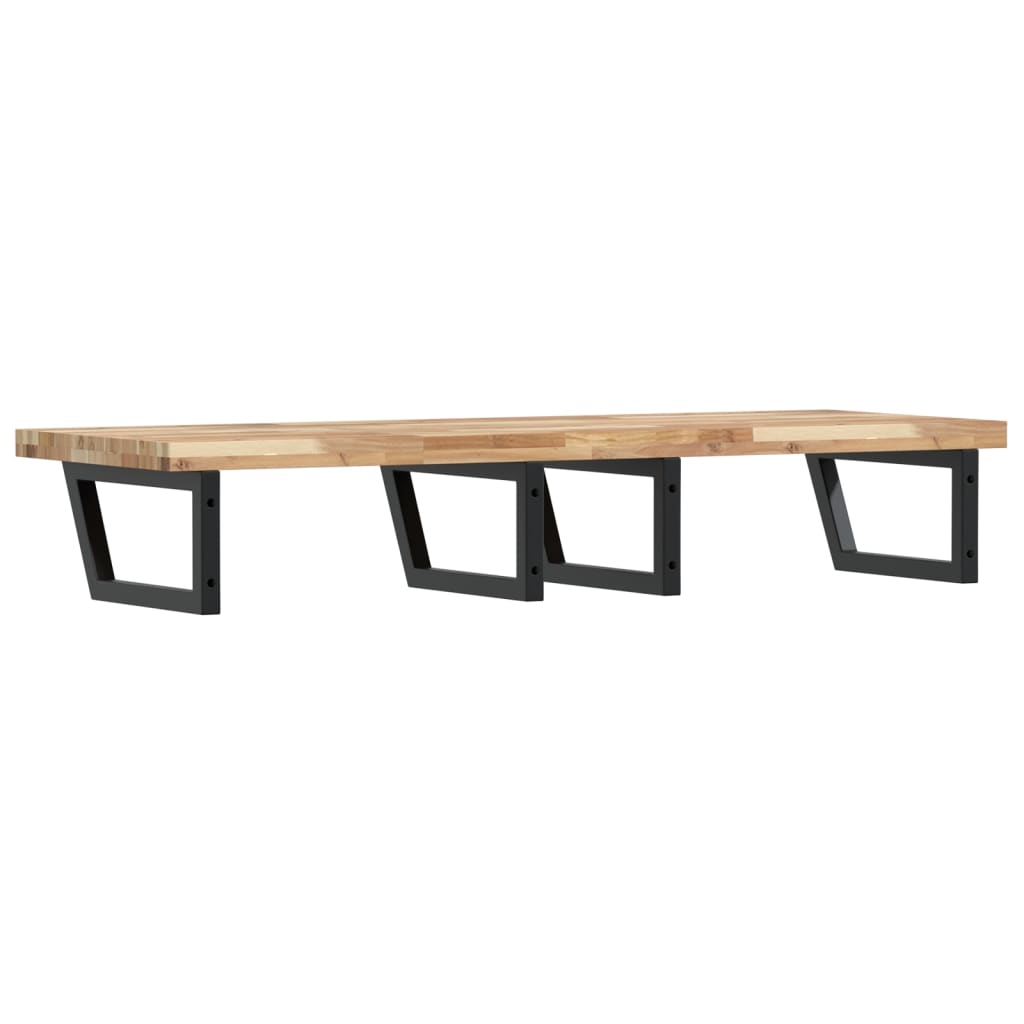 Raft pentru lavoar montat pe perete, otel și lemn masiv acacia, maro și negru, mărime 140x50x4 cm, model trapez — imaginea 6