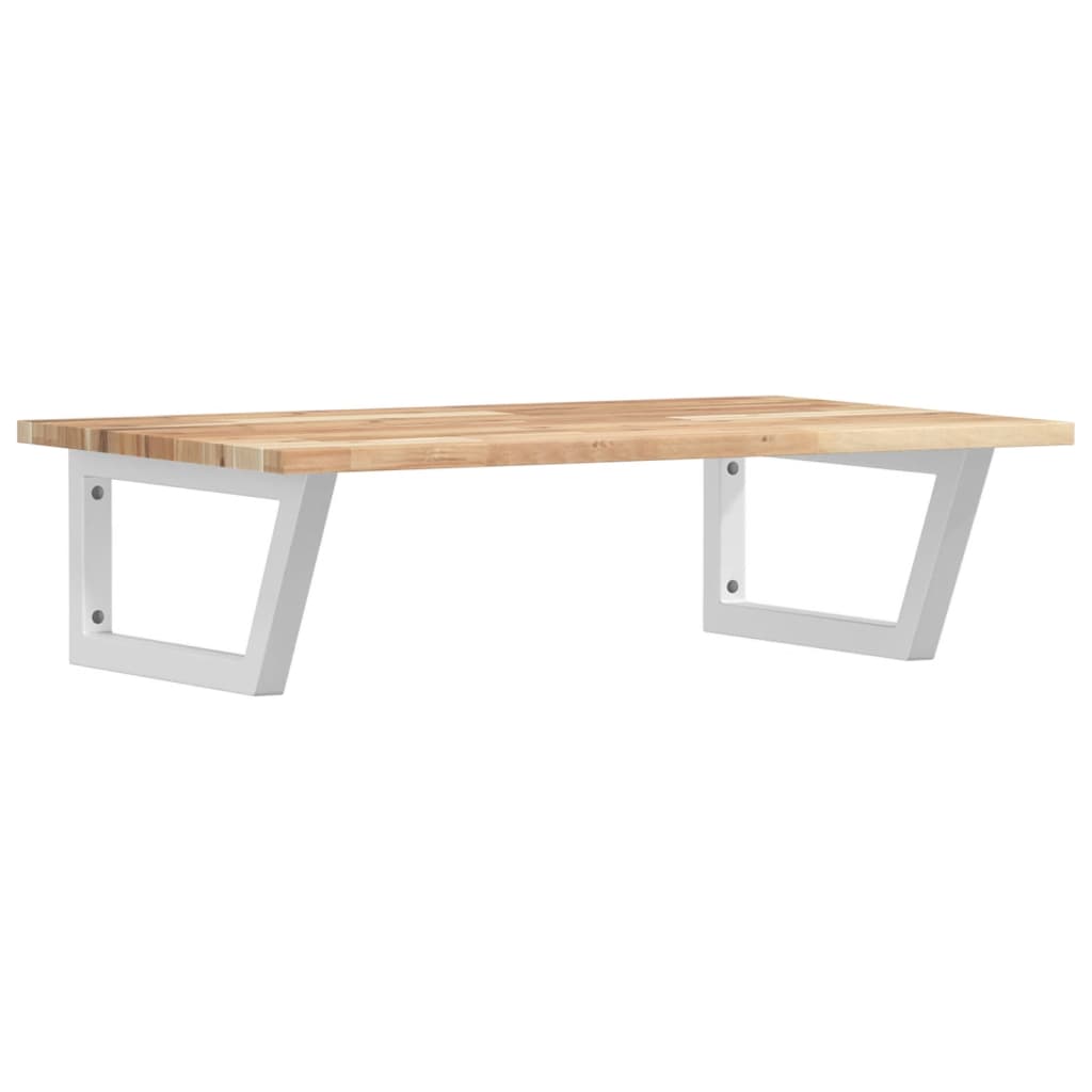 Raft pentru lavoar montat pe perete, otel și lemn masiv acacia, maro și alb, mărime 80x50x2 cm, model trapez