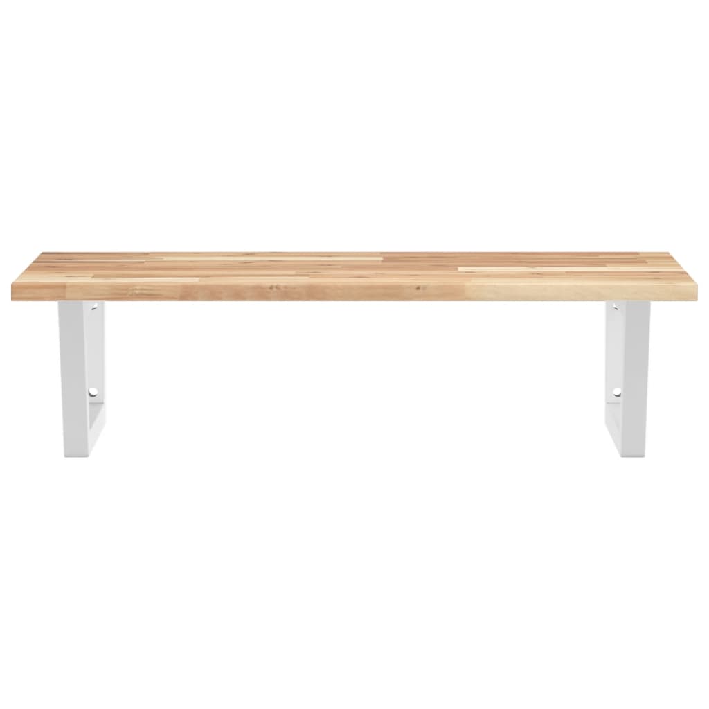 Raft pentru lavoar montat pe perete, otel și lemn masiv acacia, maro și alb, mărime 80x50x2 cm, model trapez — imaginea 4