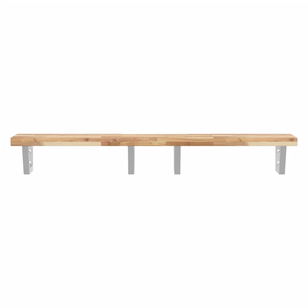 Raft pentru lavoar montat pe perete, otel si lemn masiv acacia, maro si alb, marime 120x40x4 cm, model trapez — imaginea 4