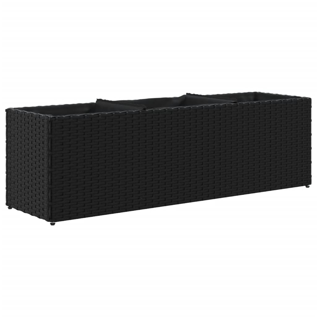 Jardiniera gradina cu 3 ghivece, negru, 105x30x32 cm poliratan