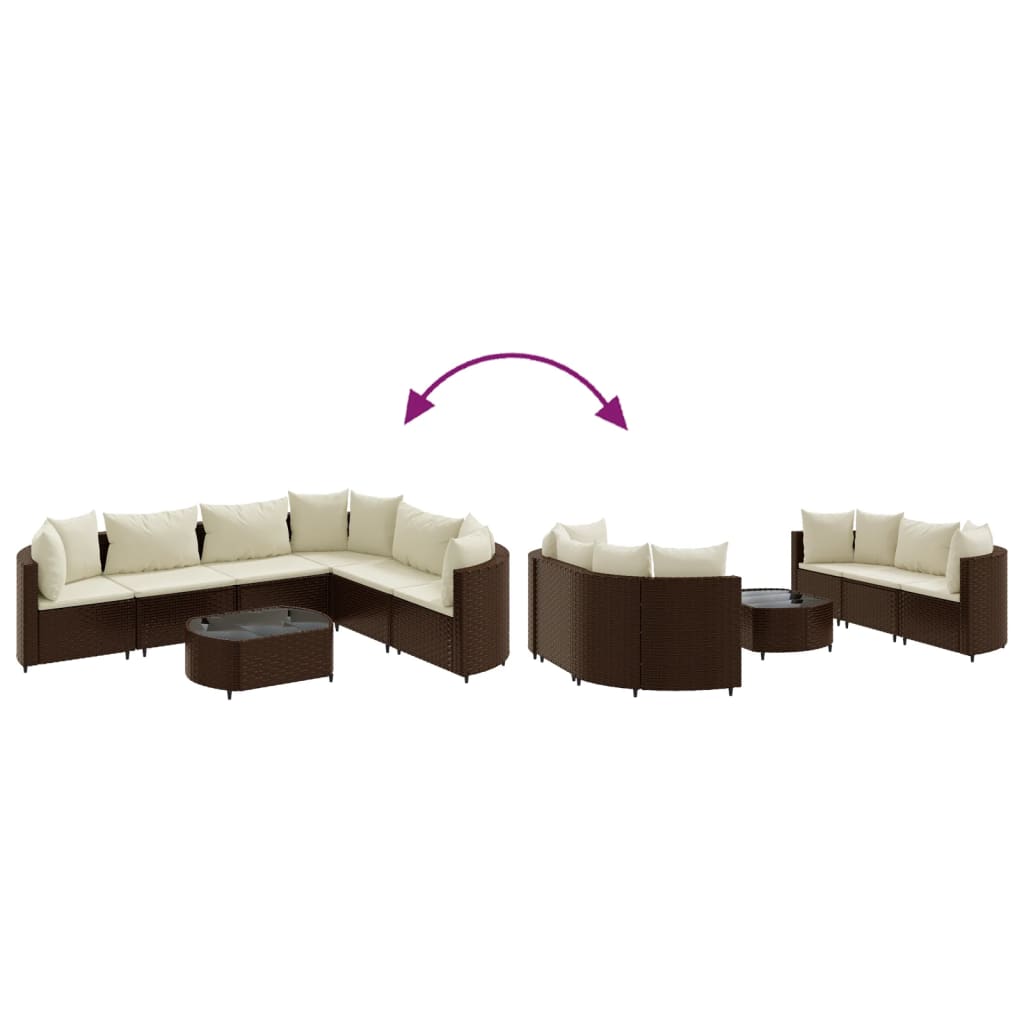 Set canapele de gradina cu perne, 7 piese, maro, poliratan — imaginea 6