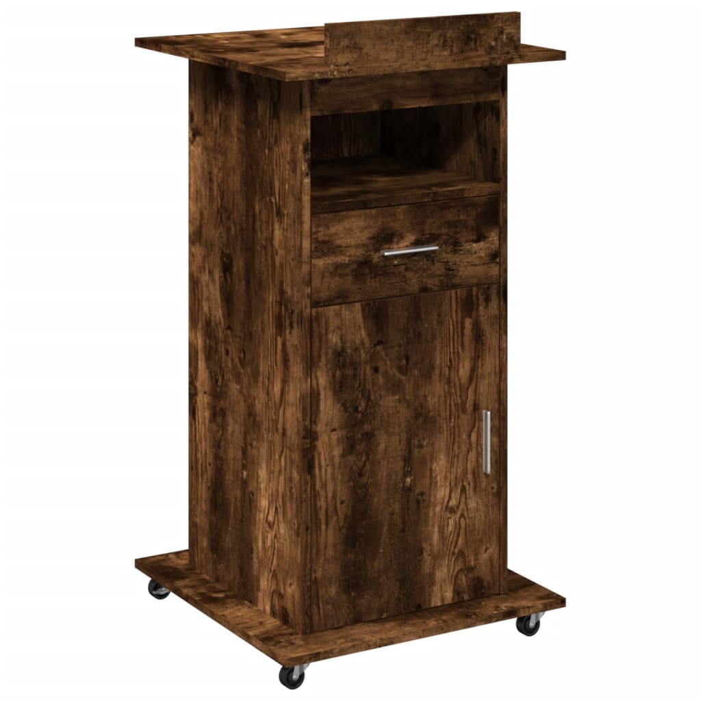 Pupitru roti/sertar stejar fumuriu 55x55x107 cm lemn prelucrat