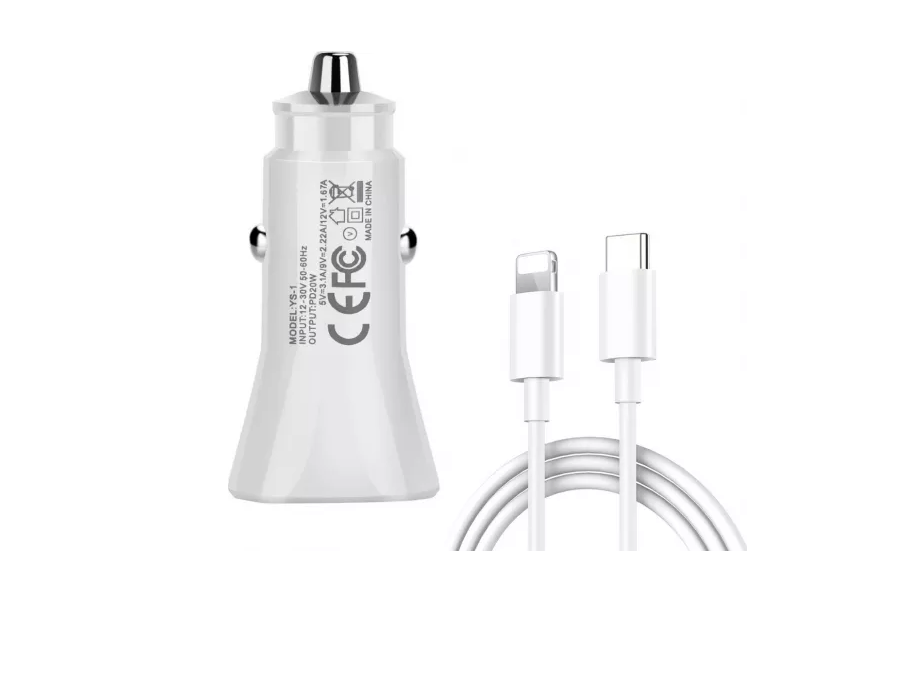 Incarcator auto Apple, adaptor auto 20 W si cablu de date USB-C la Lightning, 1m, Alb, TCL-BBL4481