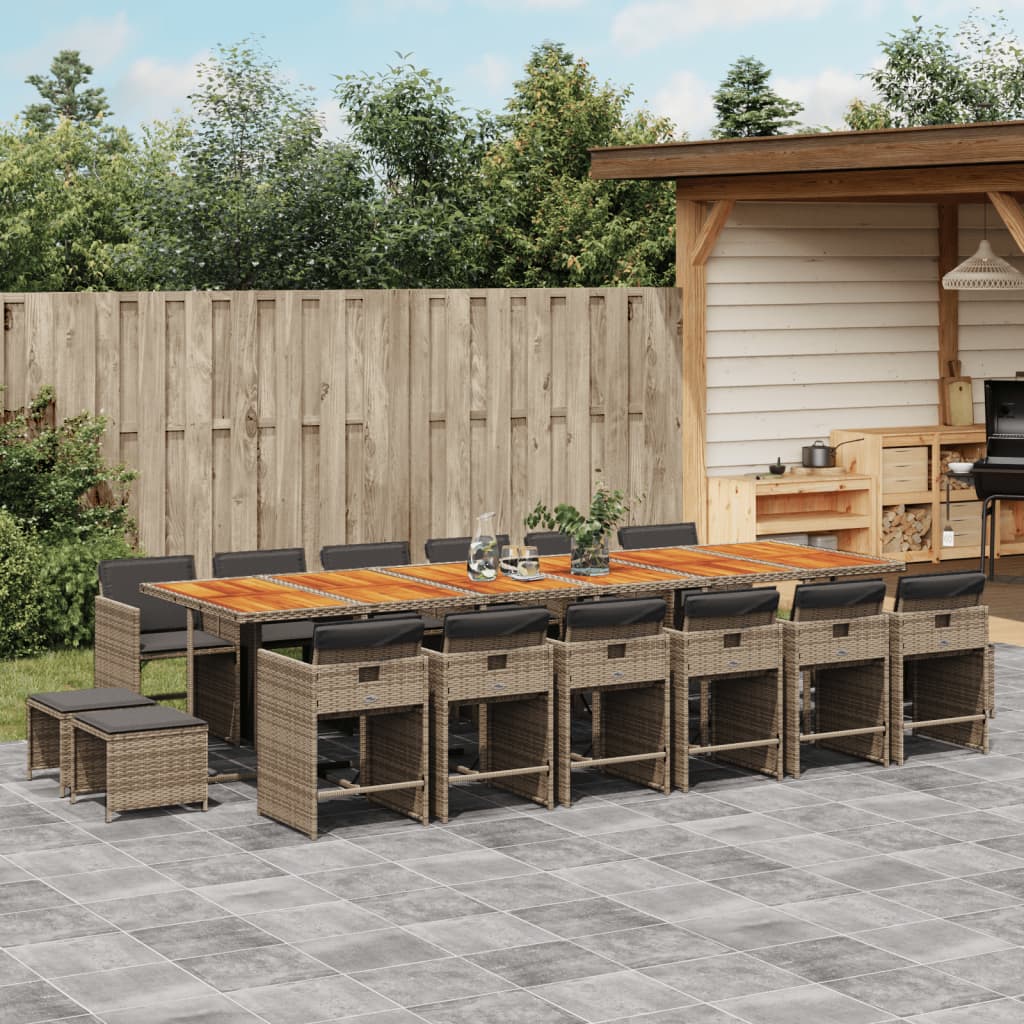 Set mobilier de gradina cu perne, 17 piese, gri, poliratan — imaginea 2