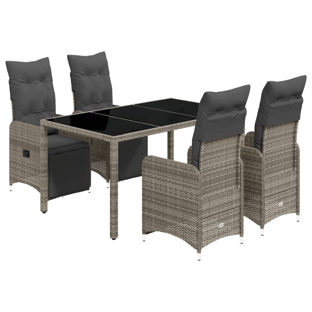 Set bistro de gradina cu perne, 5 piese, gri, poliratan