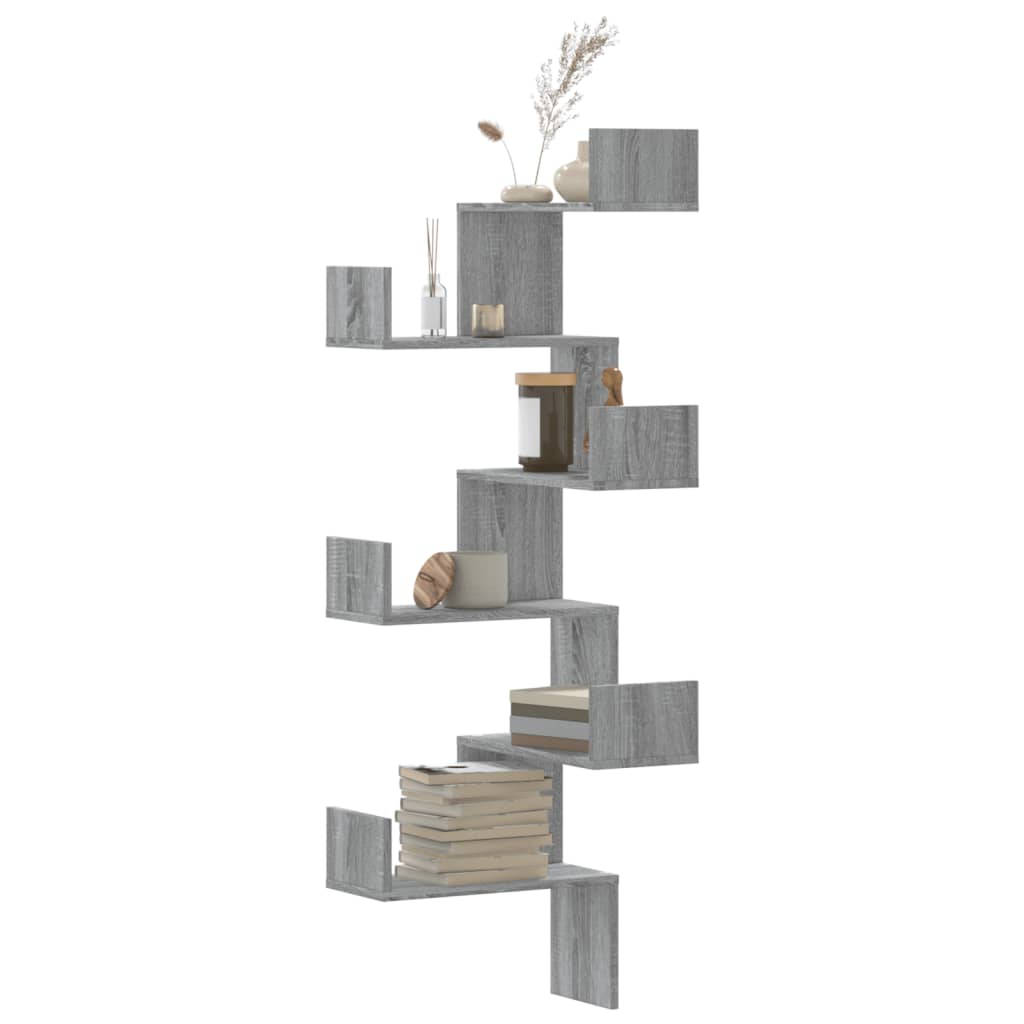 Raft coltar perete gri sonoma 45x45x147 cm lemn prelucrat — imaginea 2