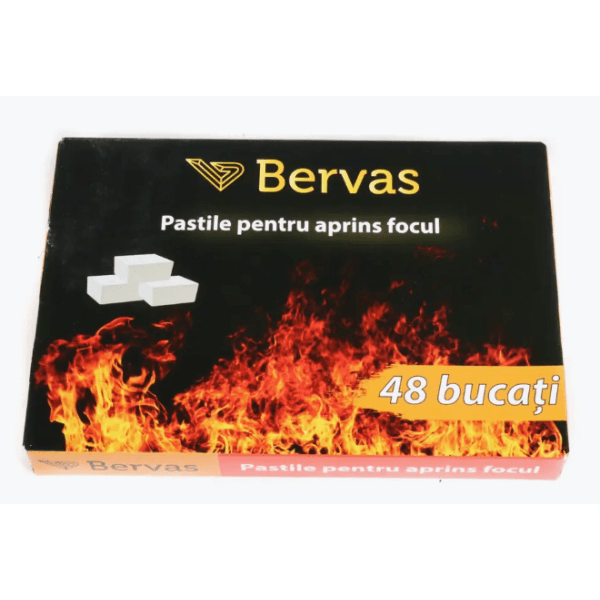 Set 10 cutii Pastile pentru aprins focul Bervas, 48 bucati/cutie