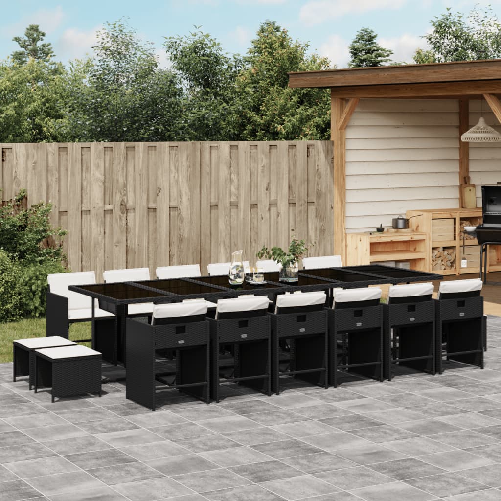 Set mobilier de gradina cu perne, 17 piese, negru, poliratan — imaginea 2