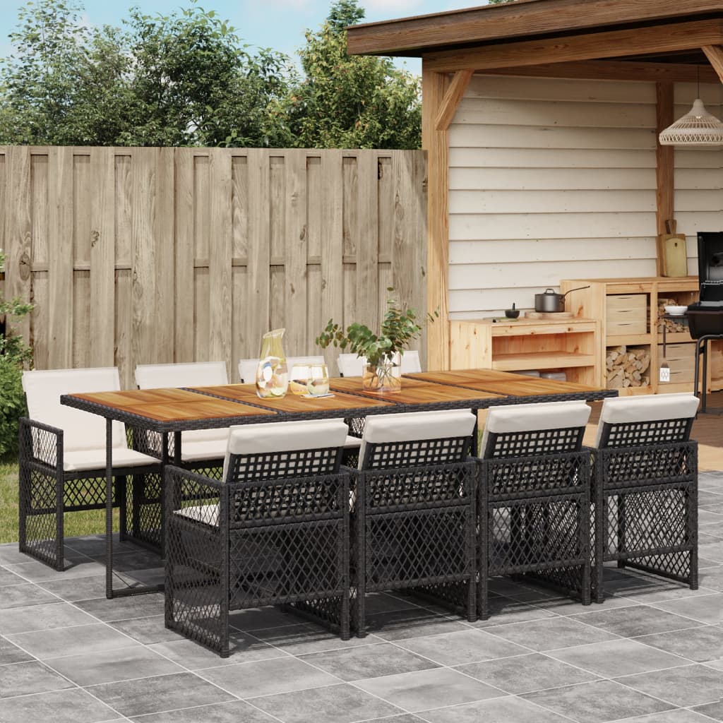Set mobilier de gradina cu perne, 9 piese, negru, poliratan — imaginea 2