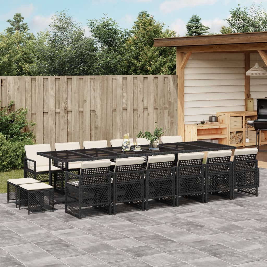 Set mobilier de gradina cu perne, 17 piese, negru, poliratan — imaginea 2