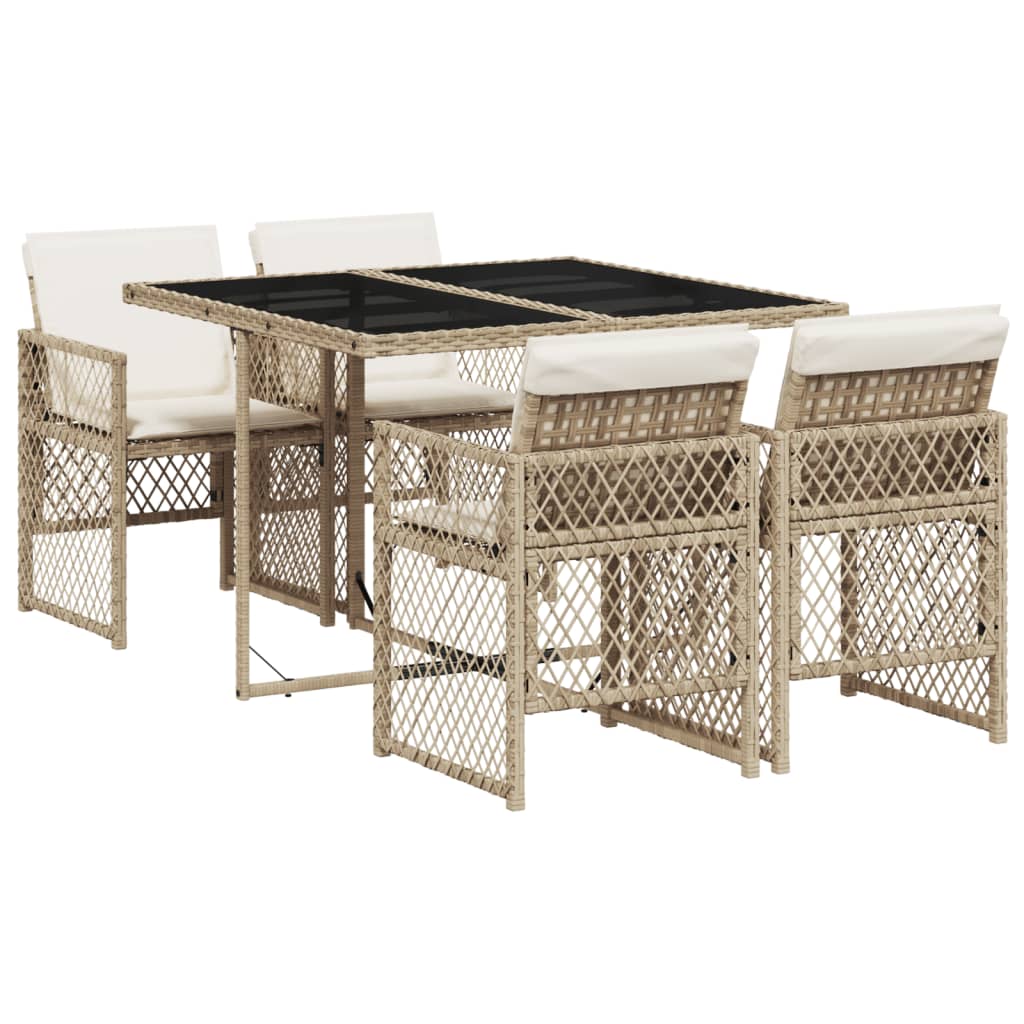 Set mobilier de gradina cu perne, 5 piese, bej, poliratan