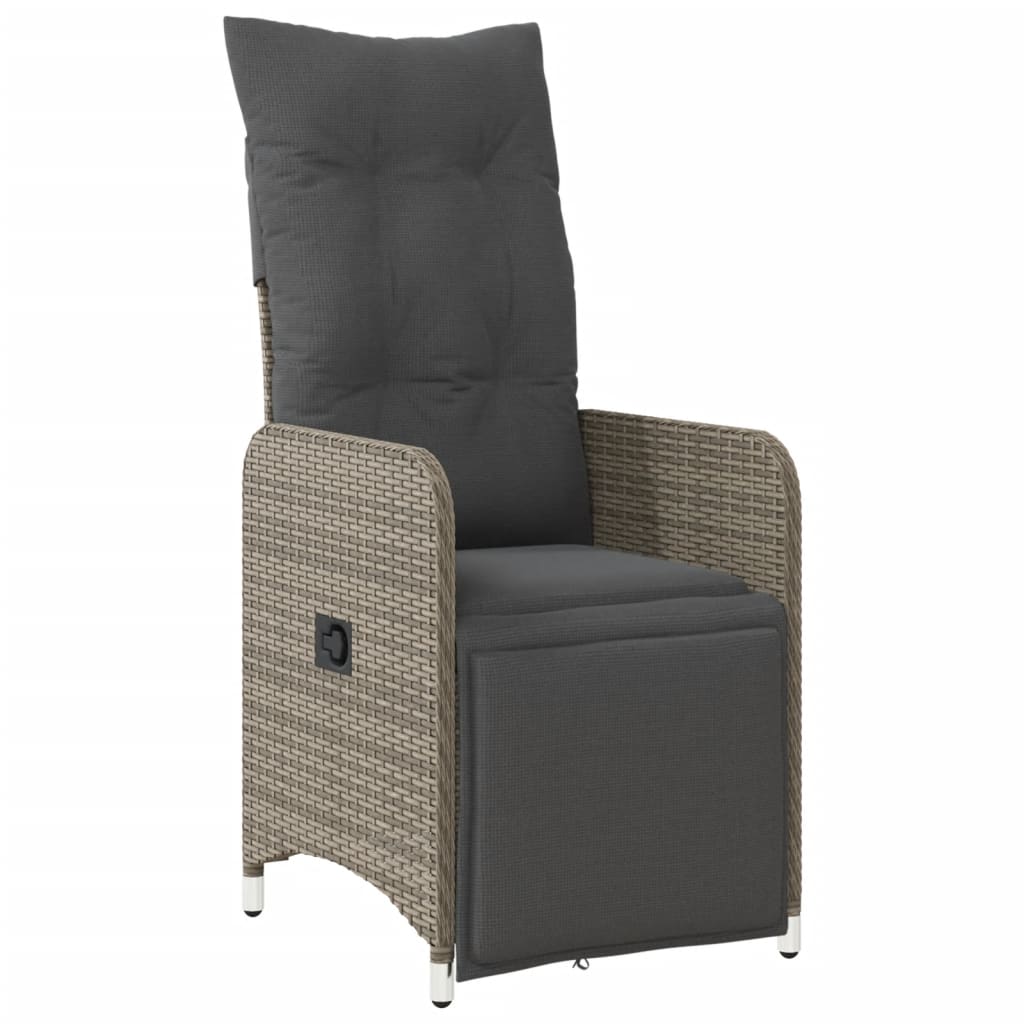 Set bistro de gradina cu perne, 7 piese, gri, poliratan — imaginea 4