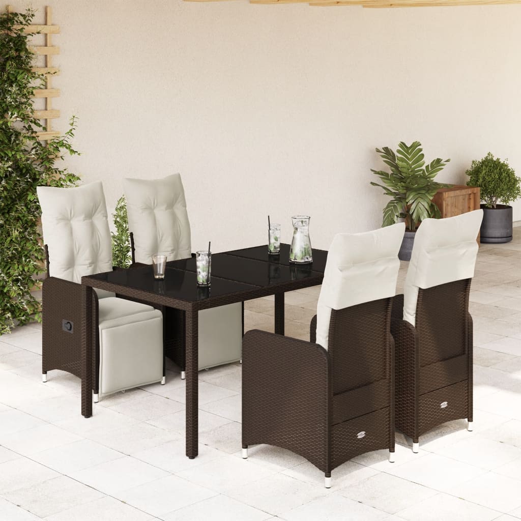 Set bistro de gradina, 5 piese, cu perne, maro, poliratan — imaginea 2