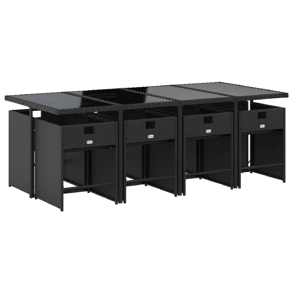 Set mobilier de gradina cu perne, 9 piese, negru, poliratan — imaginea 3