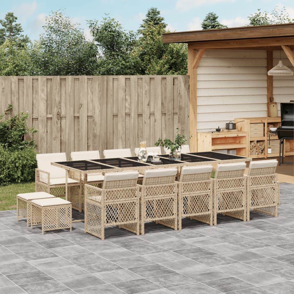 Set mobilier de gradina cu perne, 15 piese, bej, poliratan — imaginea 2