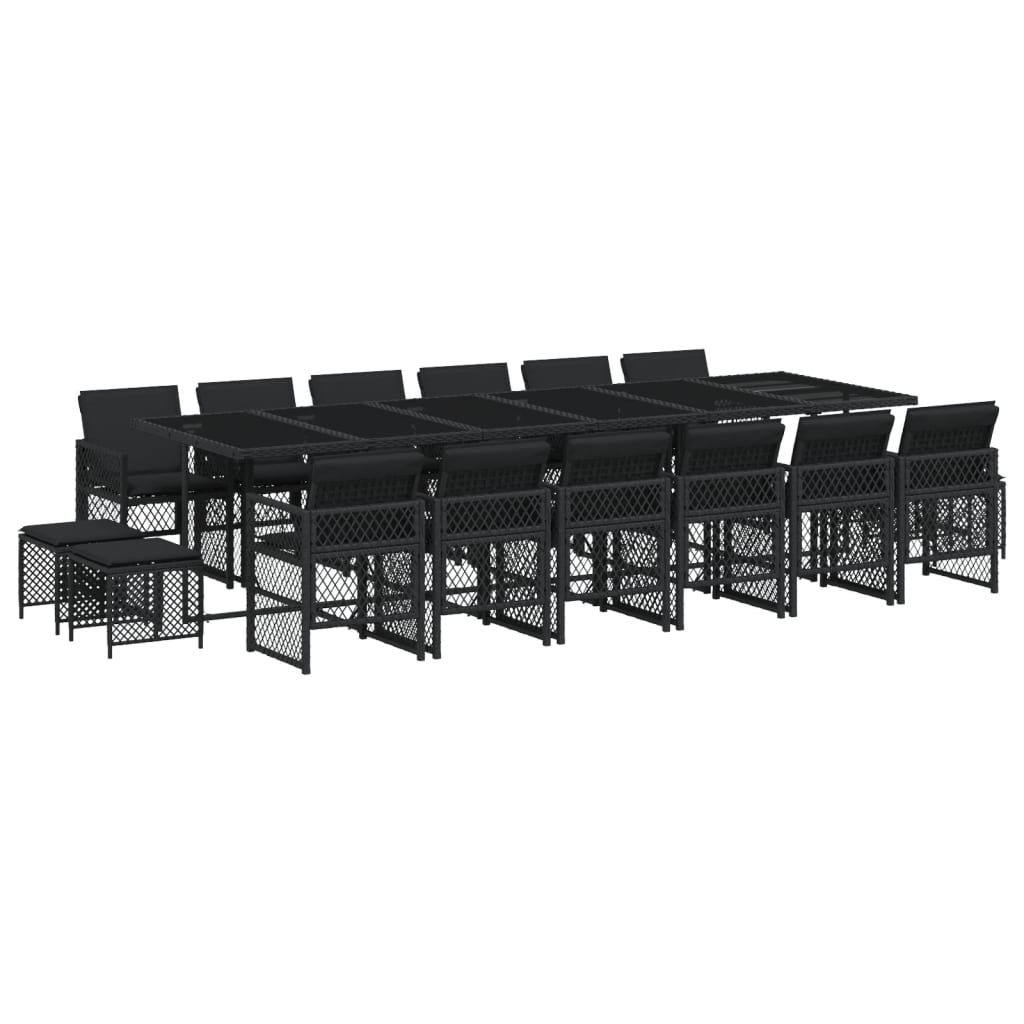 Set mobilier de gradina cu perne, 17 piese, negru, poliratan