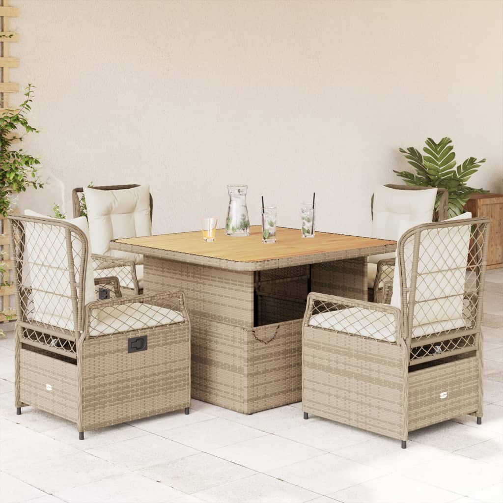 Set mobilier de gradina cu perne, 5 piese, bej, poliratan — imaginea 2