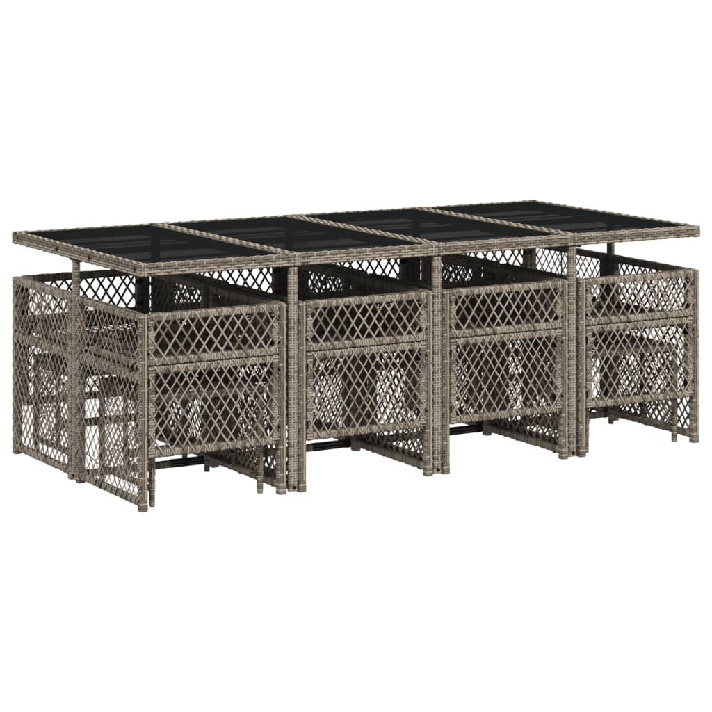 Set mobilier de gradina cu perne, 13 piese, gri, poliratan — imaginea 6