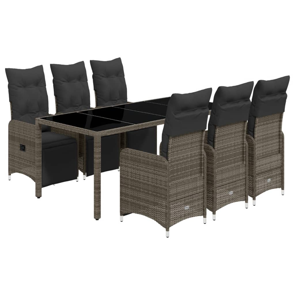 Set bistro de gradina cu perne, 7 piese, gri, poliratan