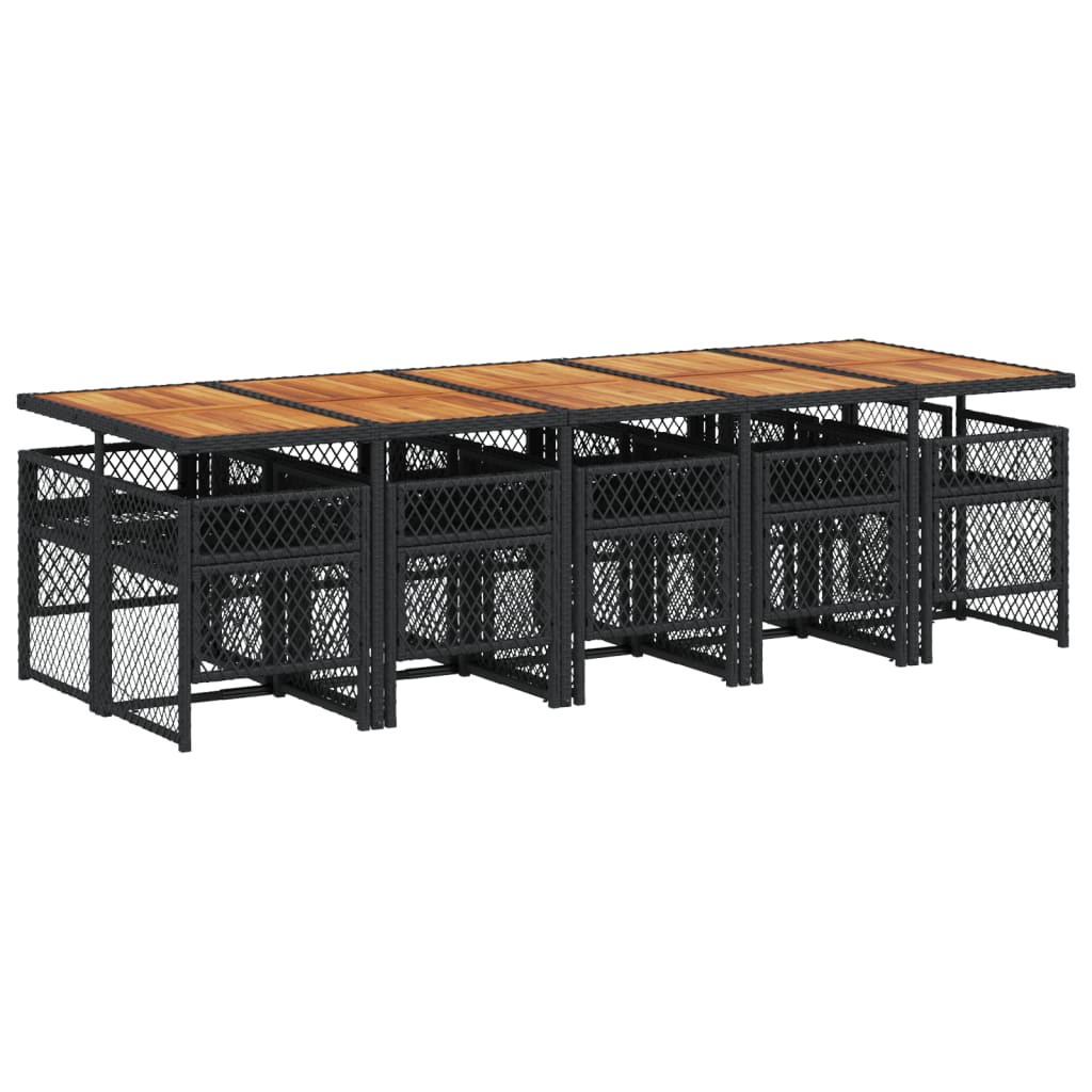 Set mobilier de exterior cu perne, 11 piese, negru, poliratan — imaginea 5