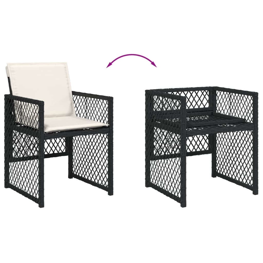 Set mobilier de exterior cu perne, 11 piese, negru, poliratan — imaginea 6