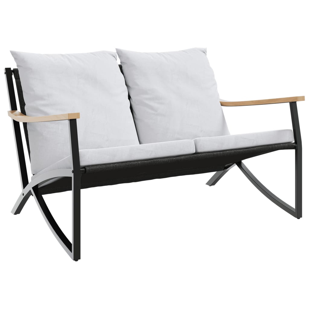 Set mobilier de balcon, 5 piese, cu perne, negru, otel — imaginea 3