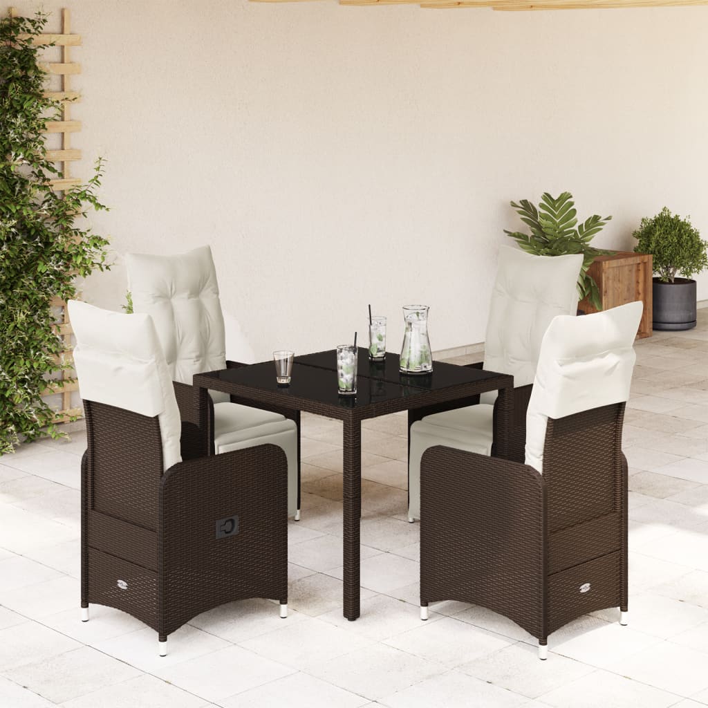 Set bistro de gradina, 5 piese, cu perne, maro, poliratan — imaginea 2
