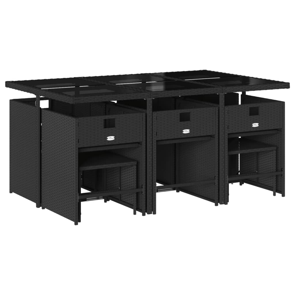 Set mobilier de exterior cu perne, 11 piese, negru, poliratan — imaginea 3