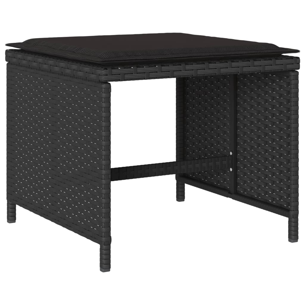 Set mobilier de exterior cu perne, 11 piese, negru, poliratan — imaginea 6