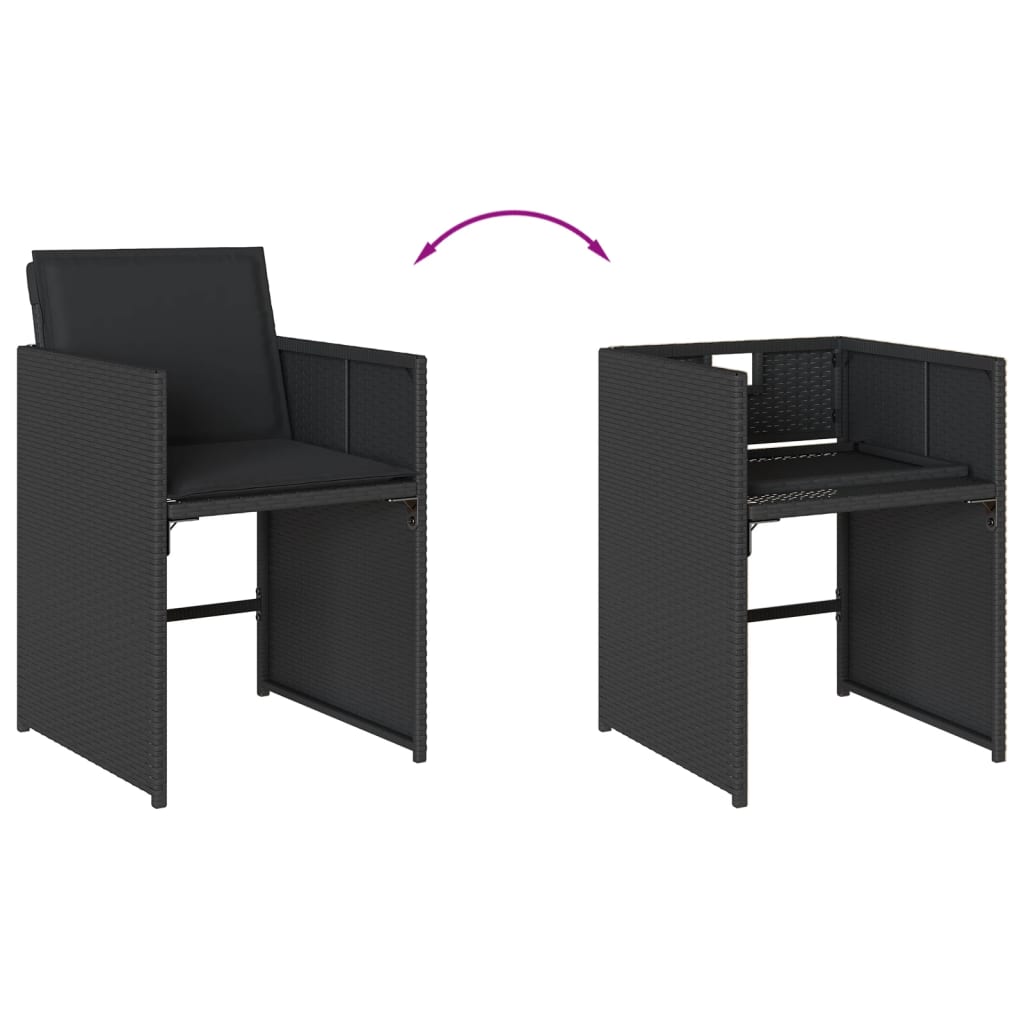 Set mobilier de exterior cu perne, 11 piese, negru, poliratan — imaginea 7