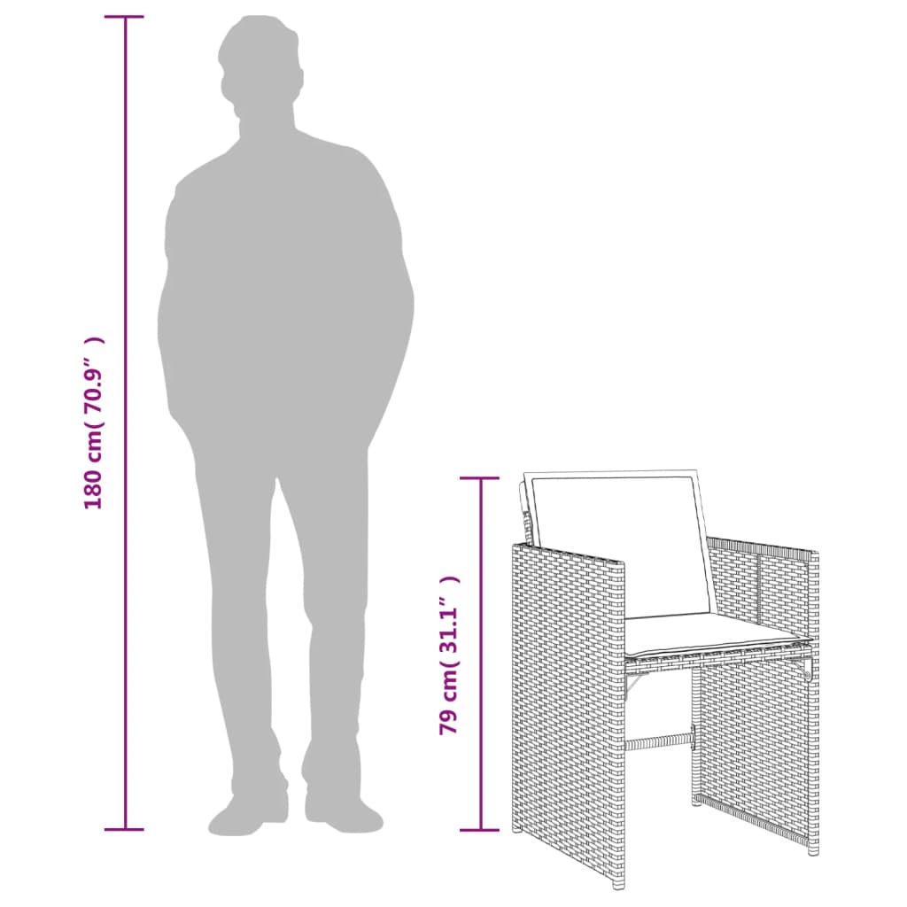 Set mobilier de exterior cu perne, 11 piese, negru, poliratan — imaginea 12