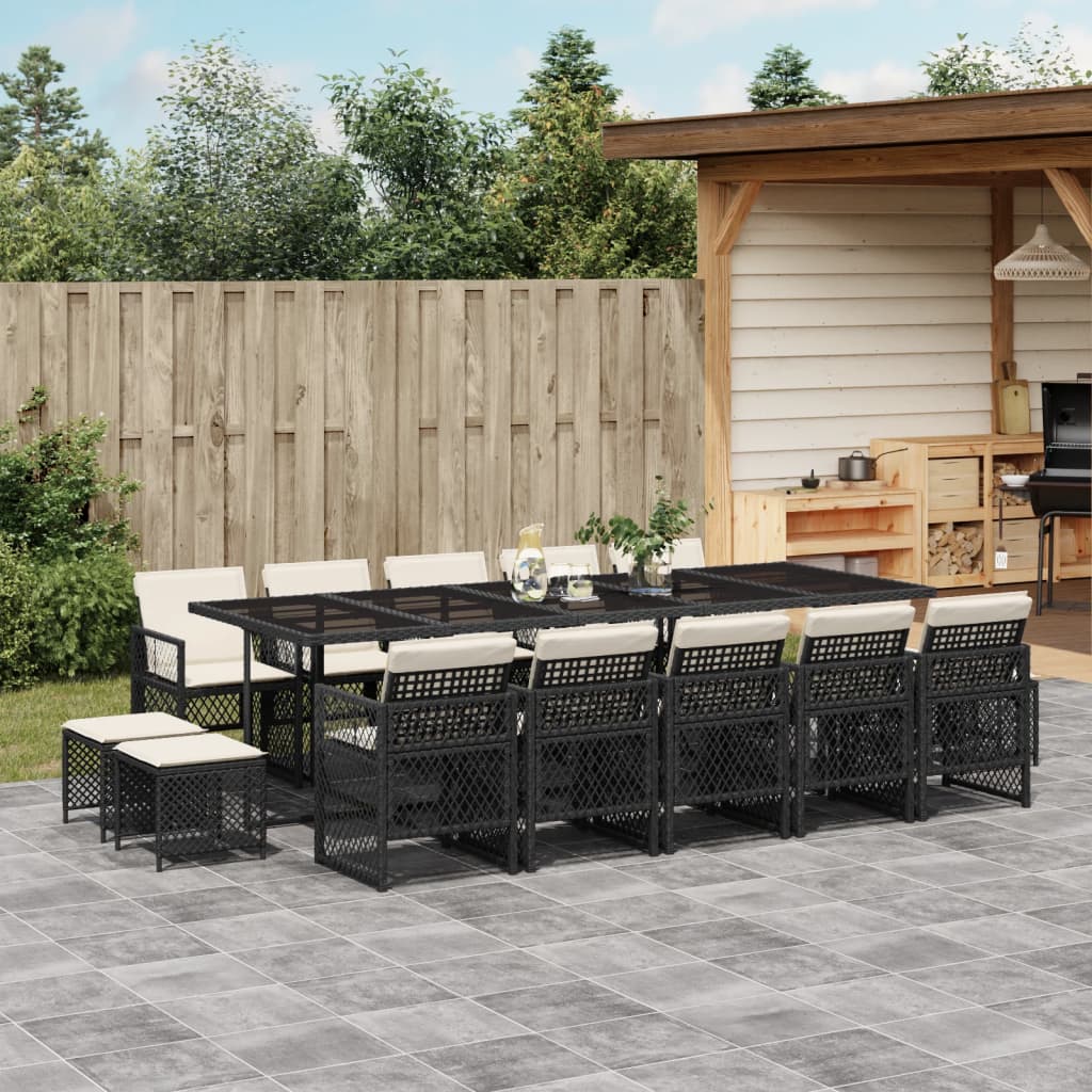 Set mobilier de gradina cu perne, 15 piese, negru, poliratan — imaginea 2