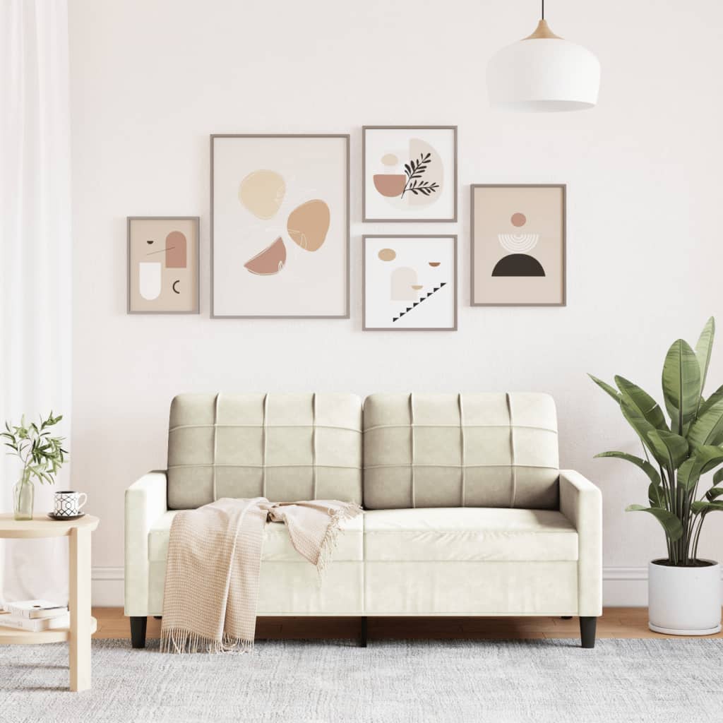Canapea cu 2 locuri, crem, 140 cm, catifea — imaginea 3