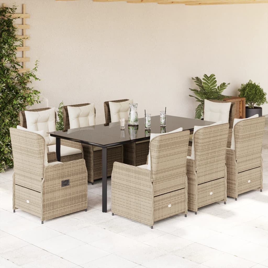 Set de masa pentru gradina, 9 piese, cu perne, bej, poliratan — imaginea 2