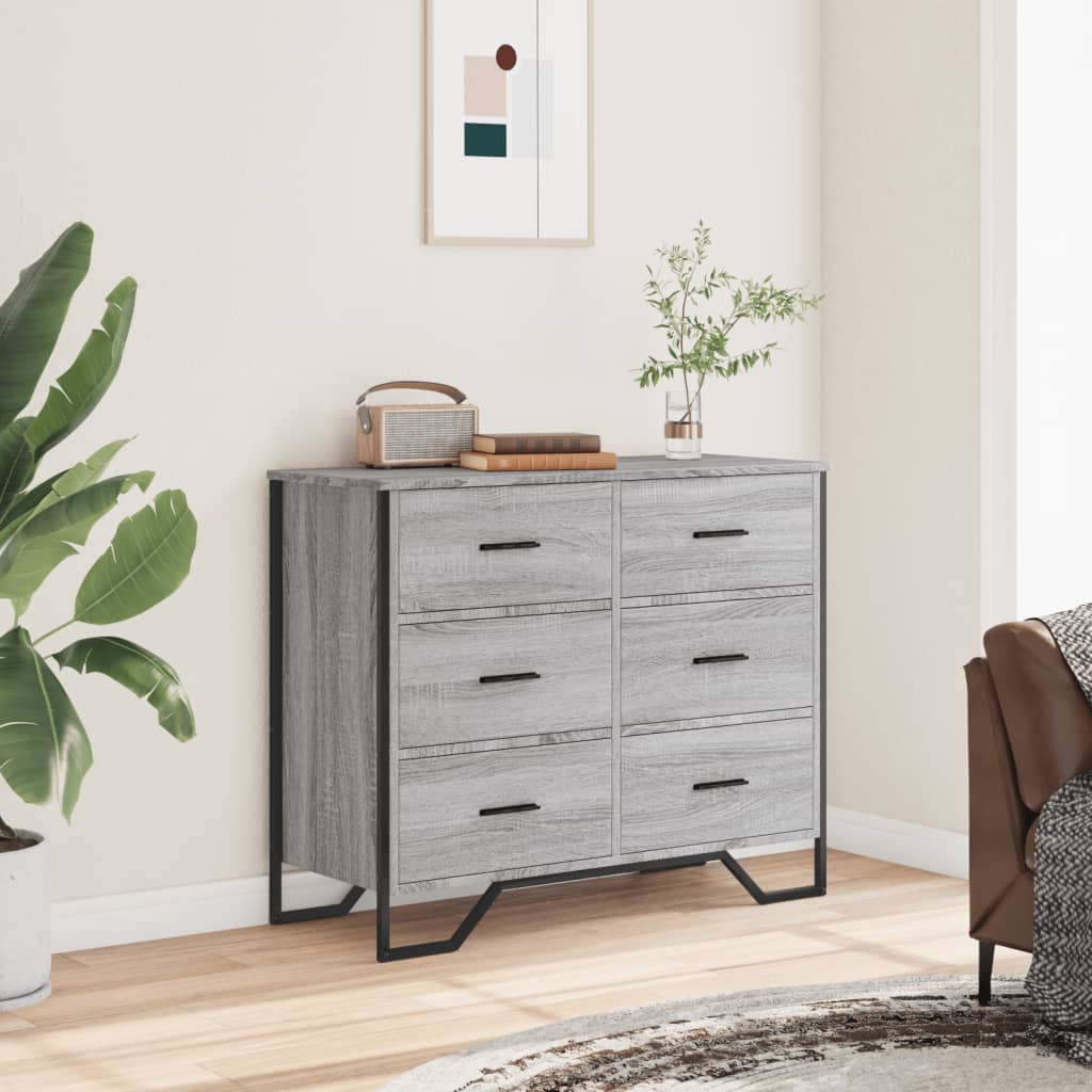 Comoda cu sertare, gri sonoma 91x35,5x74,5 cm lemn prelucrat — imaginea 3