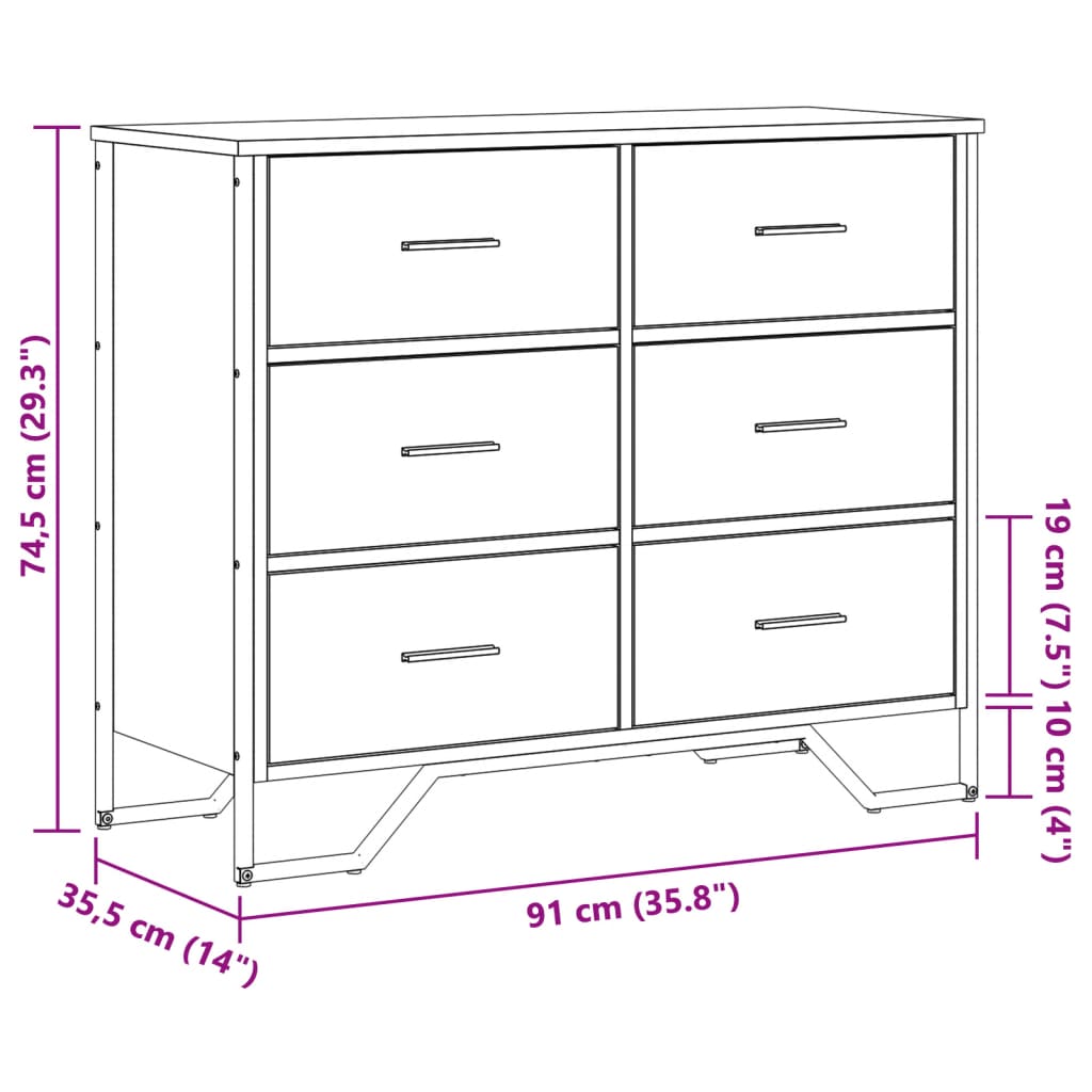 Comoda cu sertare, gri sonoma 91x35,5x74,5 cm lemn prelucrat — imaginea 10
