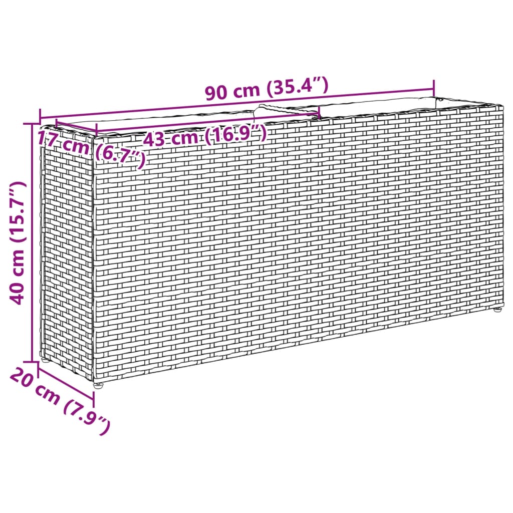 Jardiniere gradina cu 2 ghivece 2 buc. gri 90x20x40cm poliratan — imaginea 12
