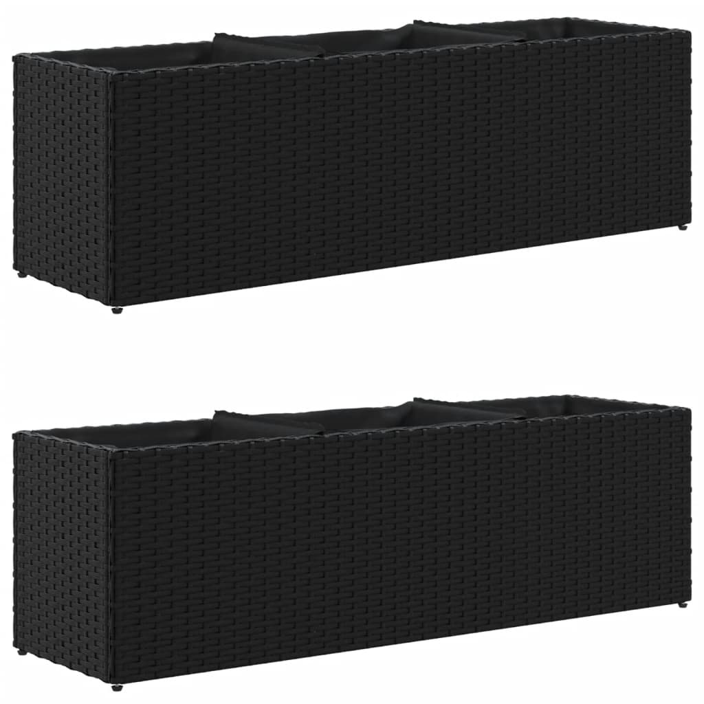 Jardiniere gradina 3 ghivece 2 buc. negru 105x30x32cm poliratan