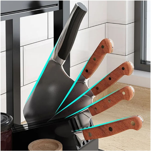 Raft universal pentru bucatarie, 3 polite, sertar, suport cutite, ustensile de gatit, tocator, 4 carlige, metalic