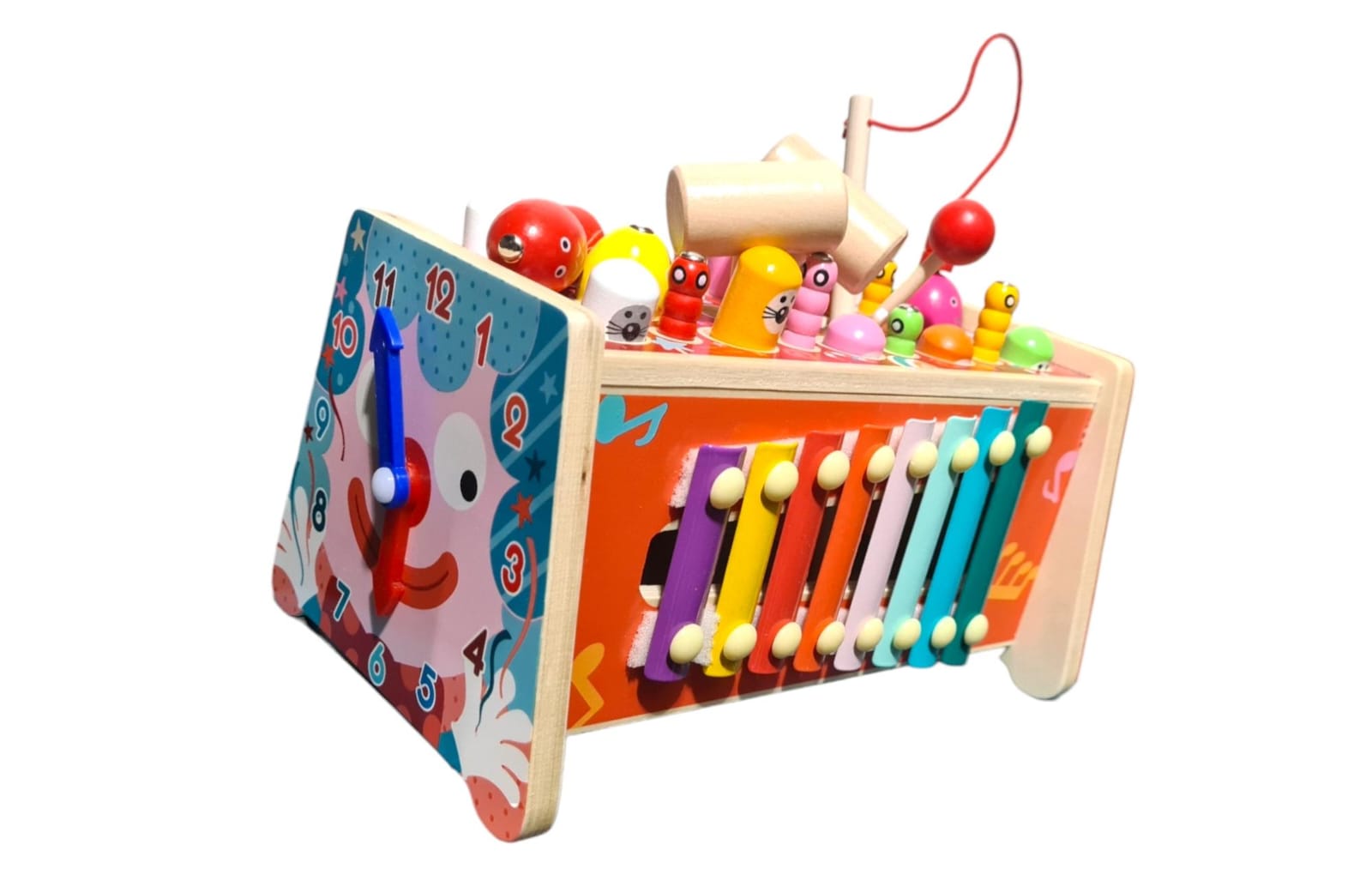 Jucarie educativa tip Banc de Lucru 3 in 1 Joc Prinde Cartita, cu xilofon si ceas — imaginea 6