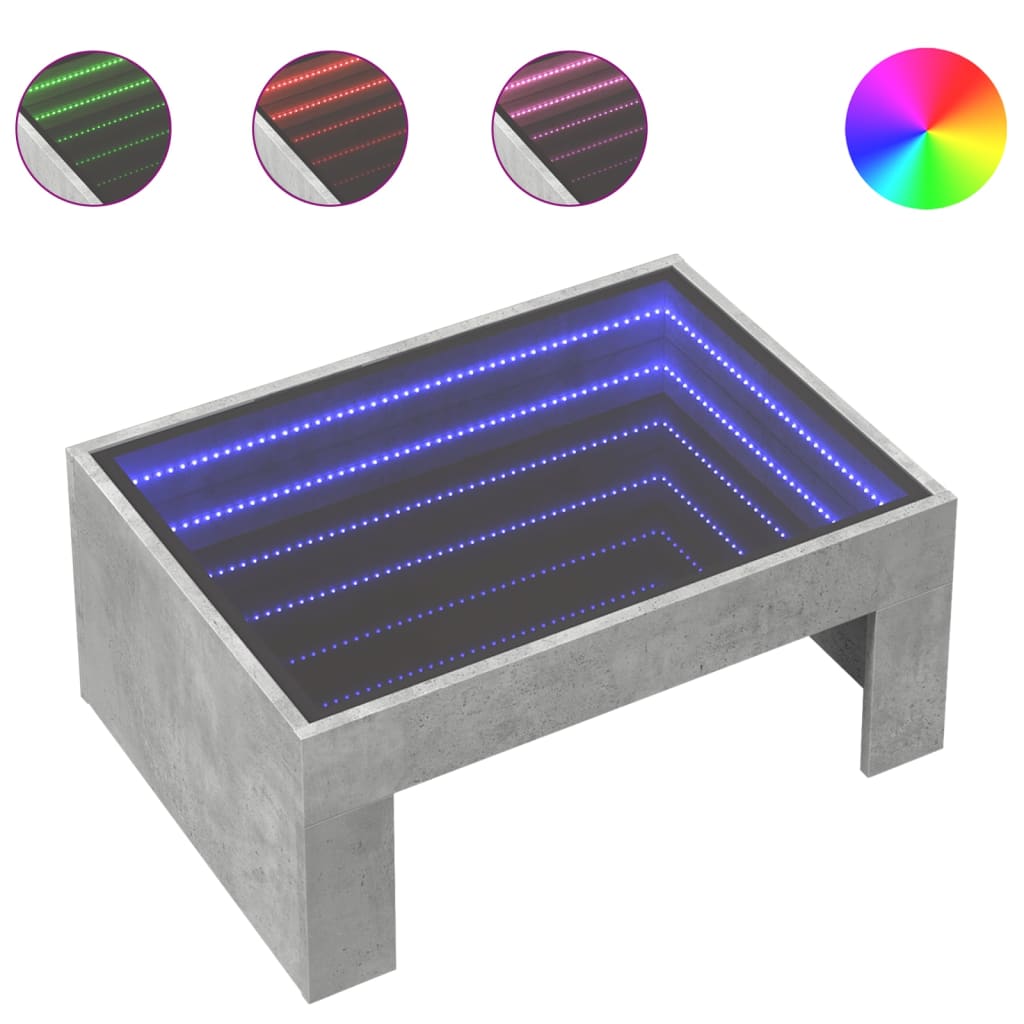 Masuta de cafea cu LED infinity, gri beton, 70x50x30 cm