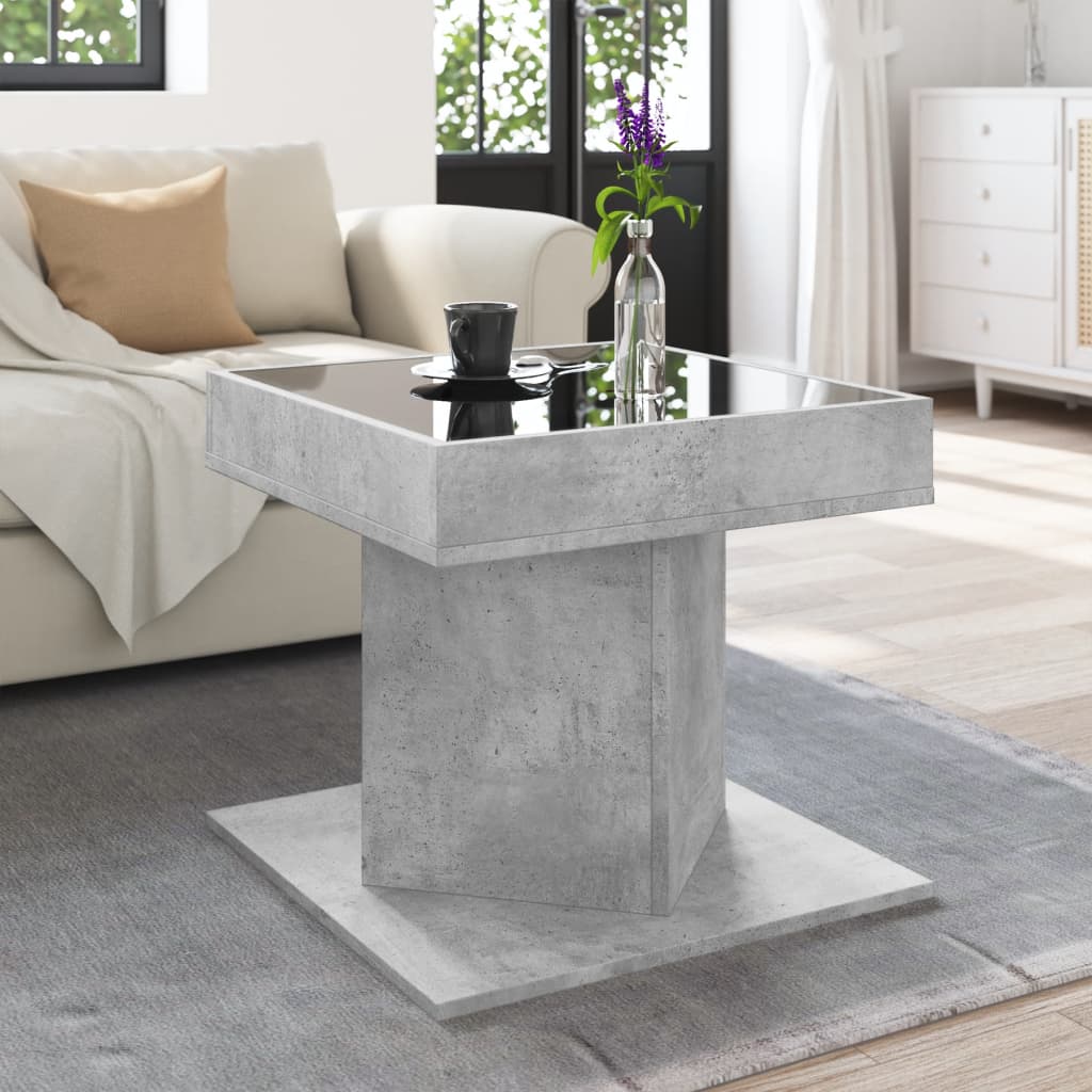 Masuta de cafea cu LED, gri beton, 50x50x45 cm, lemn prelucrat — imaginea 4