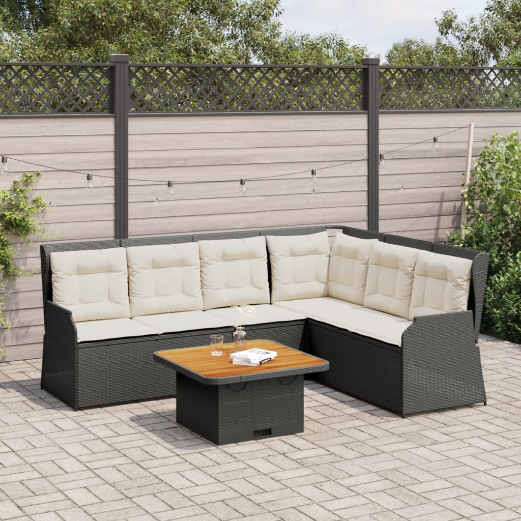 Set sezlonguri de gradina, 5 piese, cu perne, negru, poliratan — imaginea 2